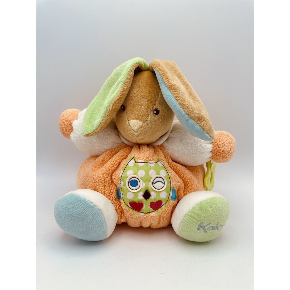 Easter Bunny Rabbit Rattle 9" Soft Baby Toy Teething Ring Pastel Kaloo France